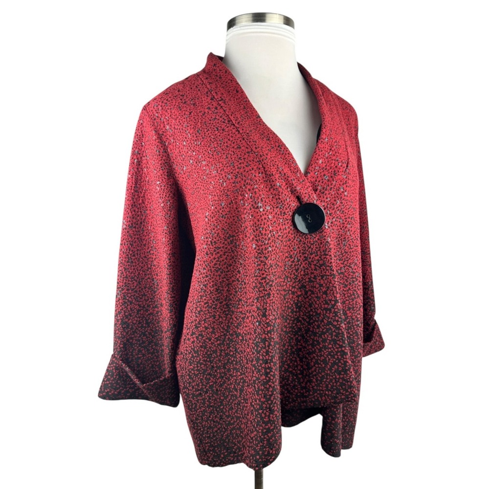 Ali Miles Toggle Button Artsy Asymmetrical Jacket Red & Black Ombre Plus Size 1X - Picture 3 of 13